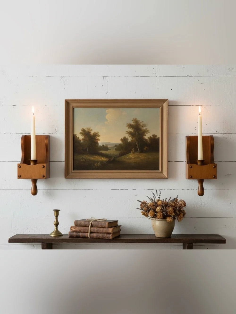 Pair Wooden Colonial Primitive Farmhouse Scoop Style Candle Holders Boxes
